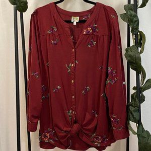 Plus Size Button Up Top with Tie Front